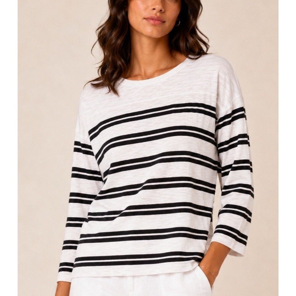 J. Crew 3/4 Sleeve Stripe Top Women Sz Xs White/black Sailor Breton Coastal NWOT